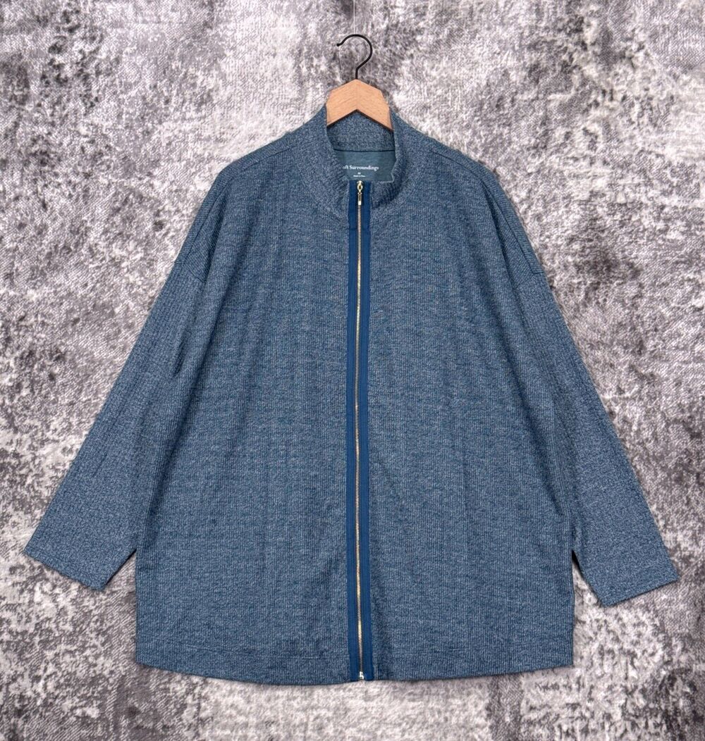 Soft Surroundings Sweater 3X Womens Blue Knit Full Zip Long Sleeve Plus